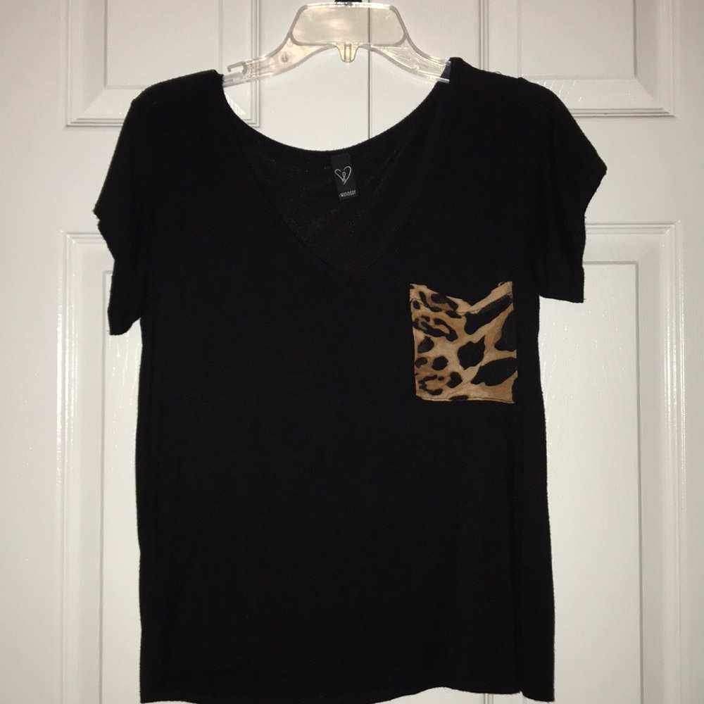 Black T-Shirt with Cheetah pocket. Size S